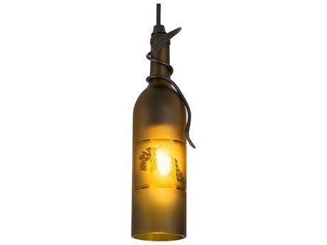 Meyda Tuscan Vineyard 1-Light Green Black Glass Cylinder Mini Pendant