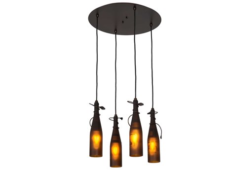 Meyda Tuscan Vineyard 4-Light Mahogany Bronze Glass Pendant