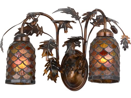 Meyda Oak Leaf & Acorn 2-Light Copper Glass Tiffany Wall Sconce