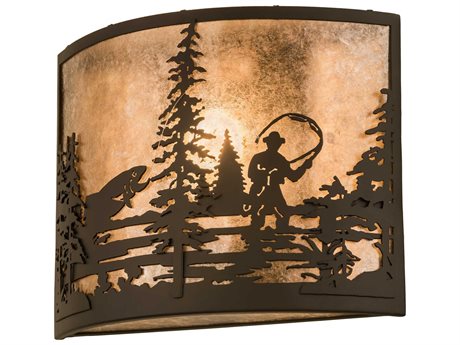Meyda Fly Fishing 1-Light Bronze Glass Wall Sconce