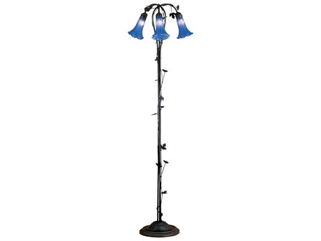 Meyda Blue Pond Lily 59" Tall Bronze Tiffany Floor Lamp