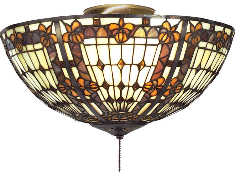 Meyda Fleur-de-lis 3-Light Green Tiffany Bowl Geometric Flush Mount