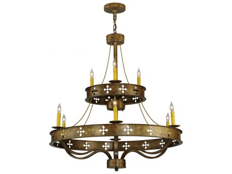 Meyda Victorian 37" Wide 9-Light Brass Candelabra Round Chandelier