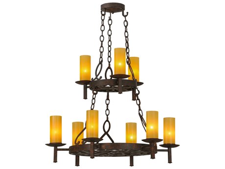 Meyda Newcastle 9-Light Bronze Glass Cylinder Tiered Chandelier