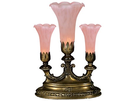 Meyda Pink Tiffany Pond Lily Glass Bronze Traditional Table Lamp