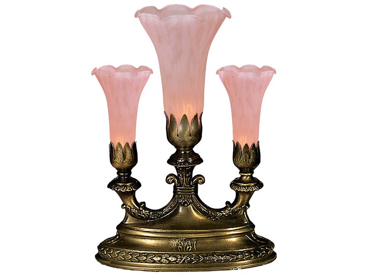 Meyda Pink Tiffany Pond Lily Glass Bronze Traditional Table Lamp
