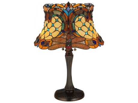 Meyda Hanginghead Dragonfly Bronze Tiffany Table Lamp