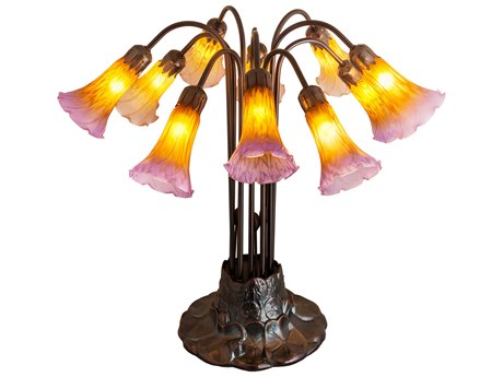 Meyda Pond Lily Amber & Purple Bronze Tiffany Table Lamp