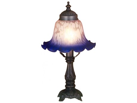 Meyda Bell White & Blue Mini Bronze Glass Table Lamp