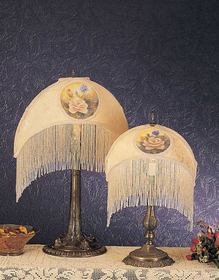 Meyda Reverse Painted Roses Fabric with Fringe Accent Green Table Lamp