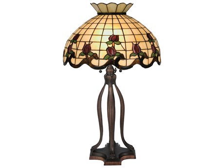 Meyda Roseborder Beige Brown Tiffany Table Lamp