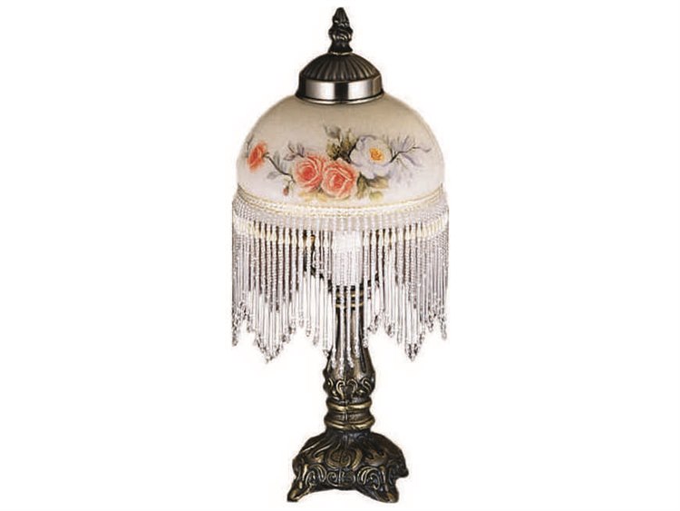 Meyda Rose Bouquet Fringed Mini Green Table Lamp