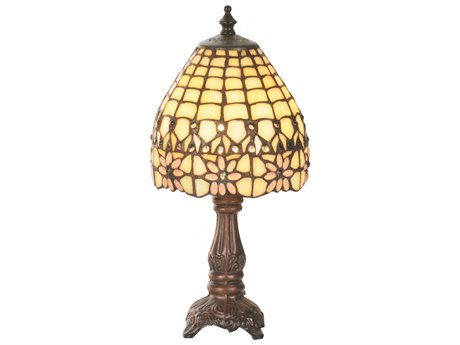Meyda Victorian Flourish Beige Mini Brown Tiffany Table Lamp