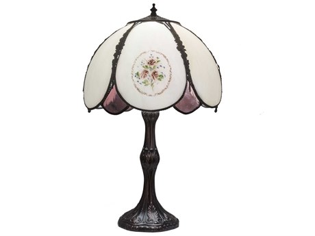 Meyda Roses Hand Painted White Green Glass Table Lamp