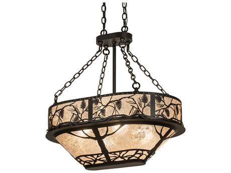 Meyda Whispering Pines 4 Light Wrought Iron Black Island Pendant