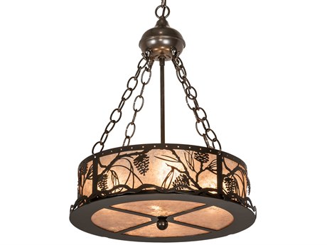 Meyda Whispering Pines 4-Light Timeless Bronze Silver Drum Pendant