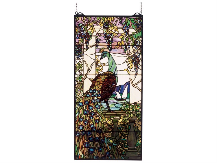 Meyda Peacock Wisteria Stained Glass Window