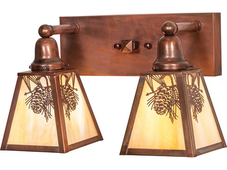 Meyda Winter Pine 2-Light Vintage Copper Off White Glass Vanity Light