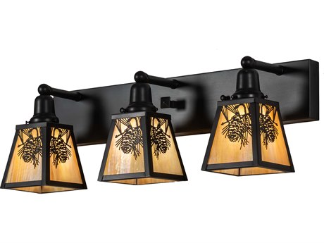 Meyda Winter Pine 3-Light Craftsman Brown Oil Rubbed Bronze Glass Vanity Light