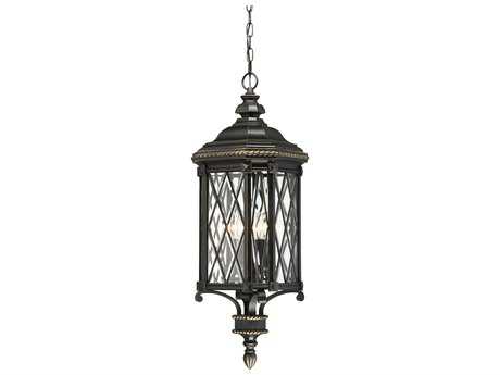 Minka Lavery Bexley Manor Black with Gold Highlights Glass Outdoor Hanging Light