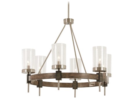 Minka Lavery Bridlewood 6-Light Stone Grey Brushed Nickel Glass Cylinder Linear Chandelier