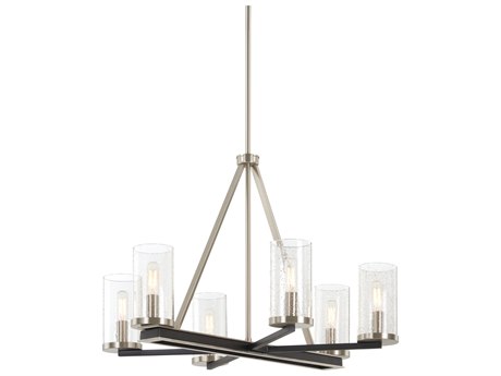 Minka Lavery Coles Crossing 6-Light Coal Brushed Nickel Black Glass Cylinder Chandelier
