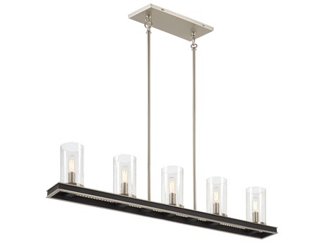 Minka Lavery Coles Crossing 5-Light Coal Brushed Nickel Black Glass Linear Island Pendant