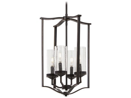Minka Lavery Elyton 4-Light Downton Bronze Gold Highlight Glass Candelabra Cylinder Chandelier