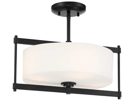 Minka Lavery First Avenue 4-Light Coal Black Glass Drum Semi Flush Mount