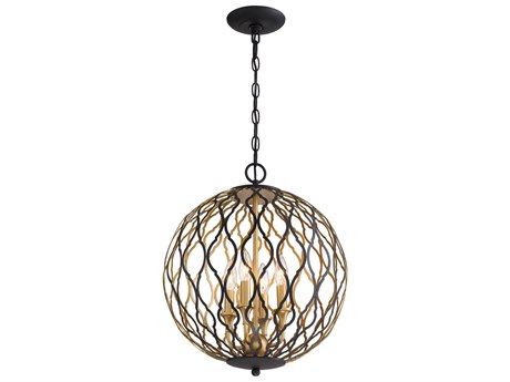 Minka Lavery Gilded Glam 4-Light Sand Coal Painted & Plated Honey Gold Black Geometric Pendant