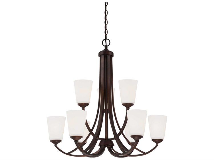 Minka Lavery Overland Park 9-Light Vintage Bronze Glass Bell Tiered Chandelier