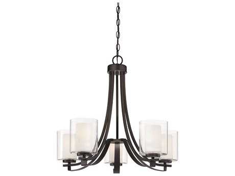Minka Lavery Parsons Studio 5-Light Smoked Iron Black Glass Cylinder Linear Chandelier