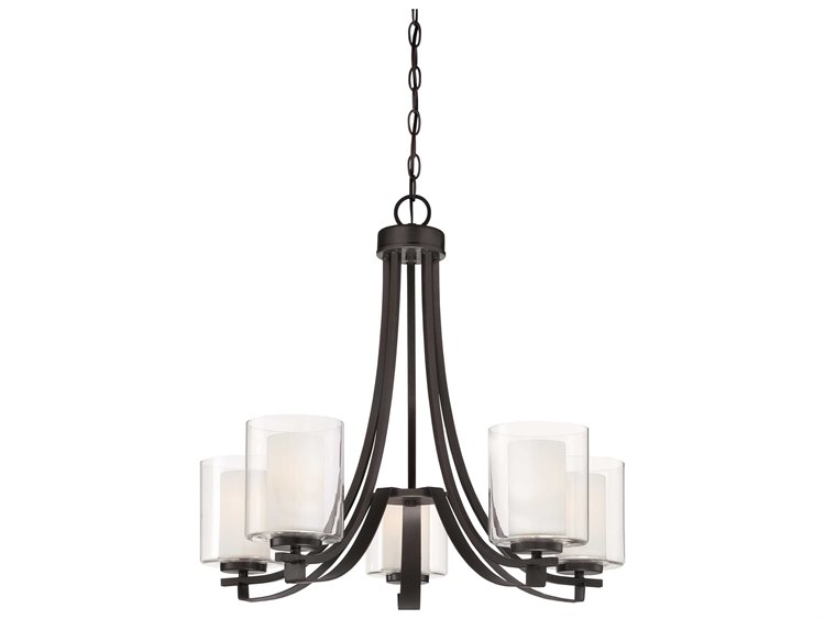 Minka Lavery Parsons Studio 5-Light Smoked Iron Black Glass Cylinder Linear Chandelier