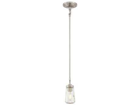 Minka Lavery Poleis 1-Light Brushed Nickel Glass Cylinder Mini Pendant