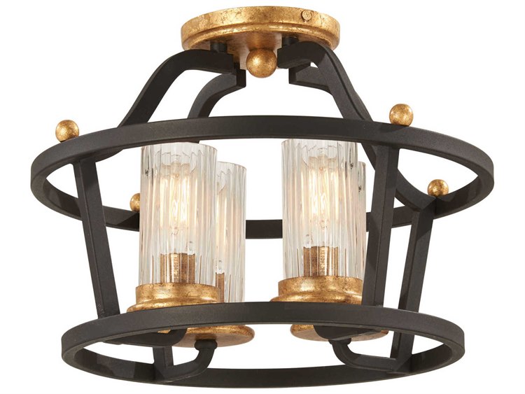 Minka Lavery Posh Horizon Sand Black Gold Leaf 14 Wide Semi Flush Mount