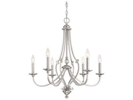 Minka Lavery Savannah Row 6-Light Brushed Nickel Glass Candelabra Chandelier