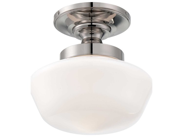 Minka Lavery Schoolhouse Polished Nickel Glass LED Dome Linear Semi Flush Mount
