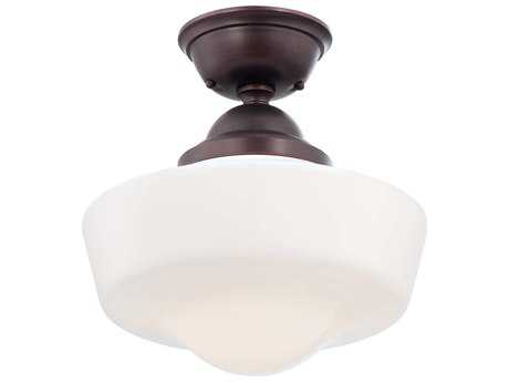 Minka Lavery Schoolhouse Brushed Bronze Glass LED Dome Linear Semi Flush Mount