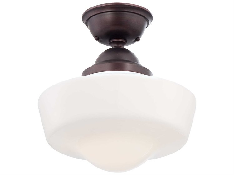 Minka Lavery Schoolhouse Brushed Bronze Glass LED Dome Linear Semi Flush Mount