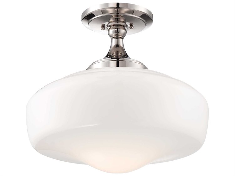 Minka Lavery Schoolhouse Polished Nickel Glass LED Dome Linear Semi Flush Mount