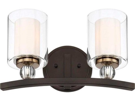 Minka Lavery Studio 5 2-Light Painted Bronze Natural Brushed Brass Glass Vanity Light