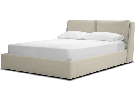 Mobital Continental Stone Wheat Tweed Beige Pine Wood King Platform Bed