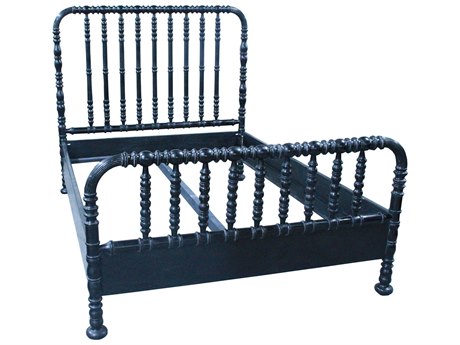 Noir Bachelor Hand Rubbed Black Mahogany Wood Queen Panel Bed