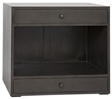 Noir Bedroom Storage 2-Drawers Brown Mahogany Wood Nightstand