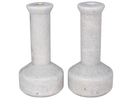Noir Milos Decorative Candle Holder Set of 2 White Marble