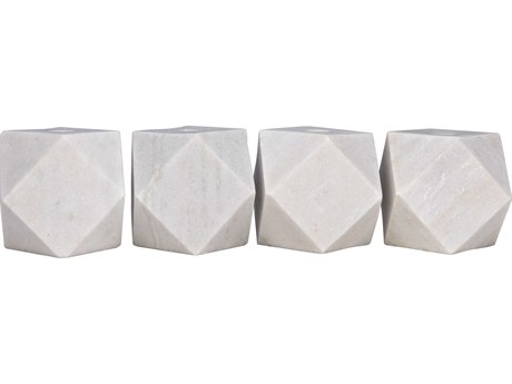 Noir Polyhedron Decorative Candle Holder Set of 4 White Marble