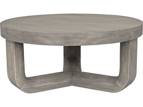 Noir Round Wood Distressed Grey Coffee Table