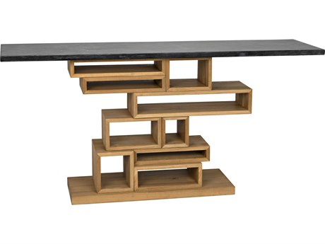 Noir Rectangular Dark Walnut And Black Marble Console Table