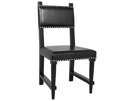 Noir Birch Wood Black Leather Side Dining Chair