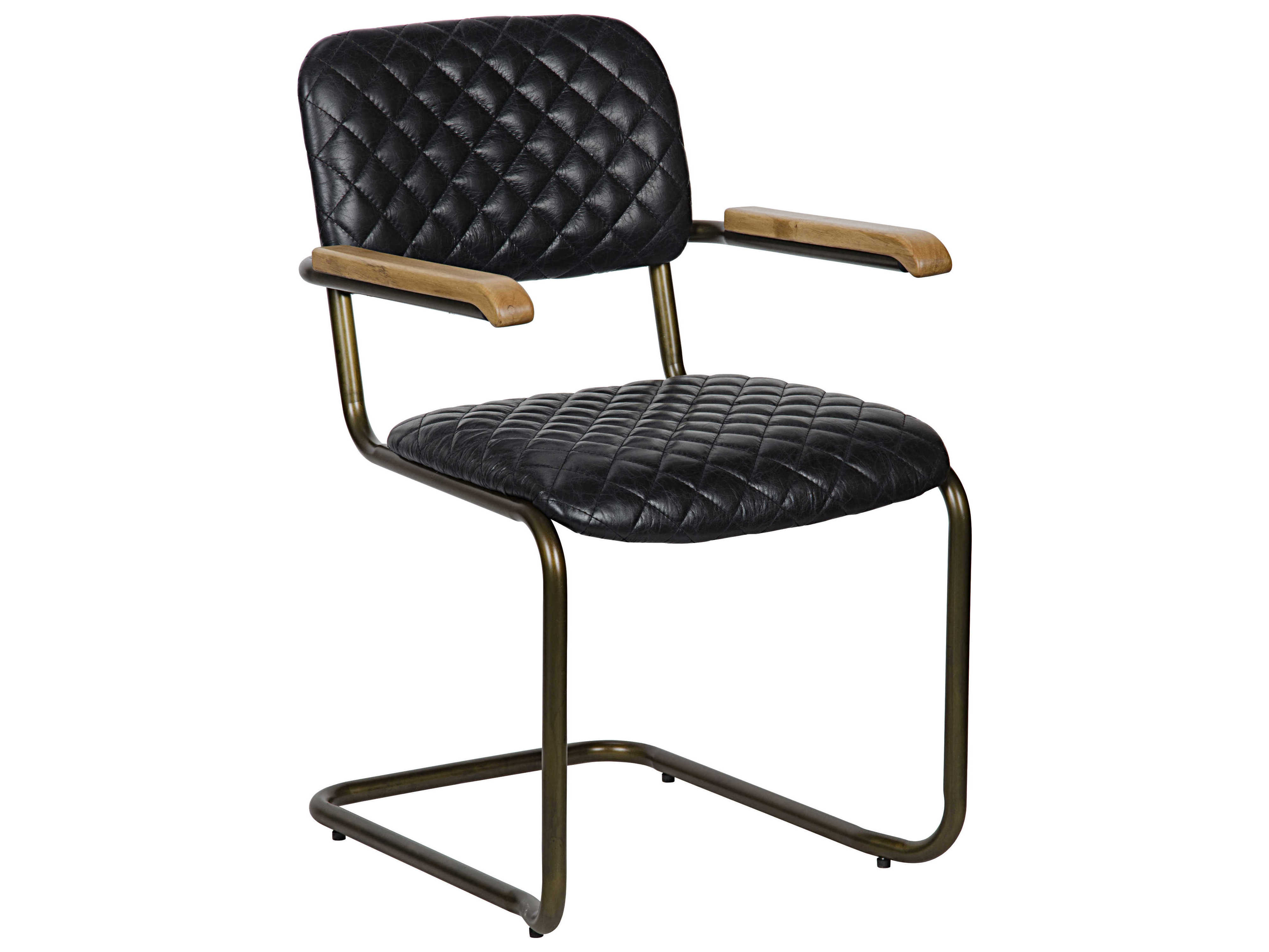 Noir Furniture 0045 Vintage Black, Black Leather Arm Dining Chair